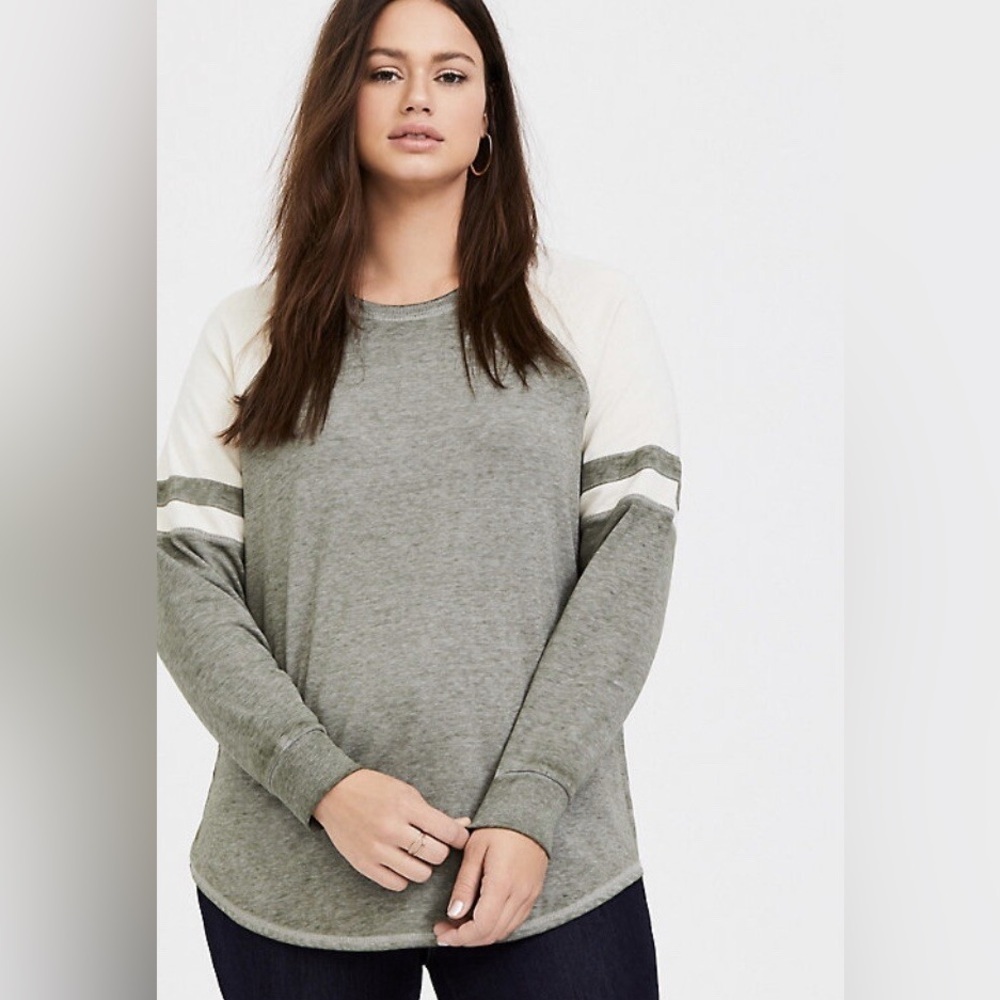Torrid Olive Green & Ivory Raglan Football Sweatshirt top Size 3X